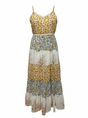 lilt Yellow & White Floral Tiered Maxi Dress Size 12 Sundress